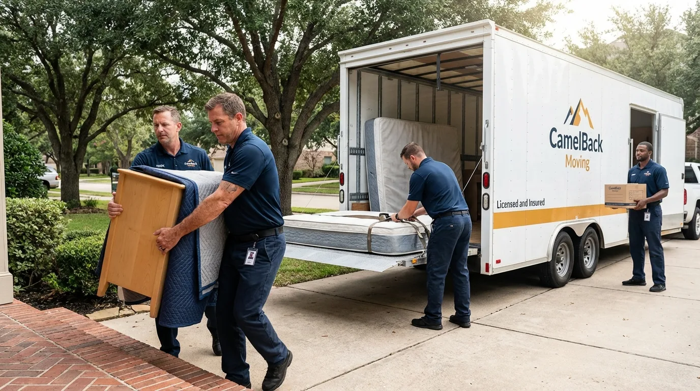 Crew loading residential truck for cross-state move from Alto, TX