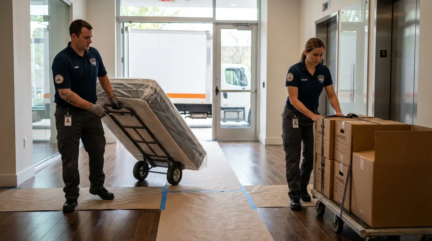 Professional apartment movers loading elevator in Alto, TX